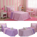 Kit cobre leito solteiro infantil Princesa Ursa 4 peças dupla face. Microfibra macia, acabamento matelassado e estampas encantadoras.