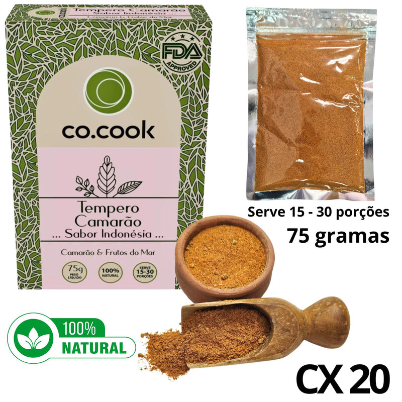Cx 20 Tempero Funcional 100% Natural CoCook Camarão Sabor Indonésia 75g