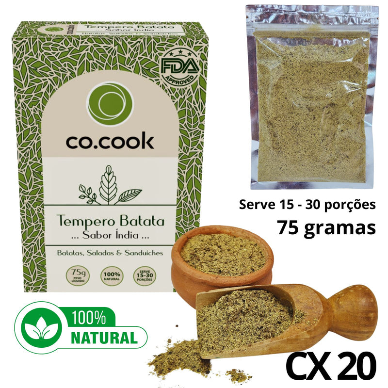 CoCook Caixa 20 Pack Especiaria Natural Tempero Batata Sabor India 75g
