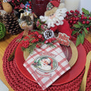 Kit 4 Guardanapos de Tecido Xadrez Papai Noel Bege Vermelho 40cmx40cm