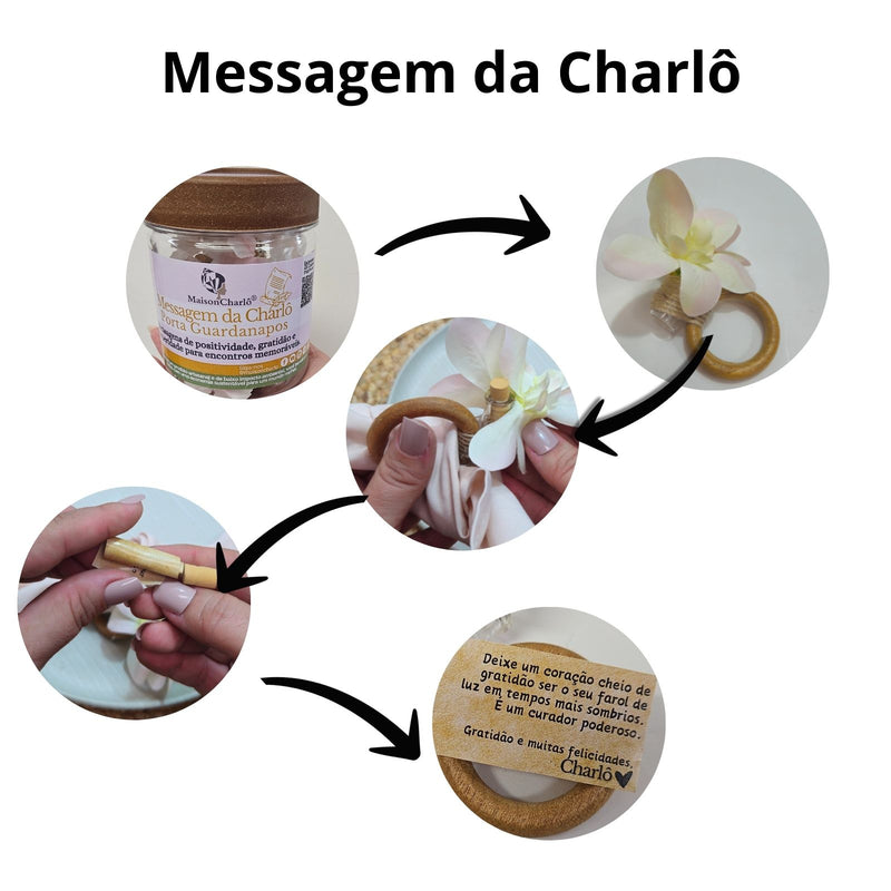 Kit 6 Porta Guardanapo Magnolia Mensagem Gratidão na Garrafinha