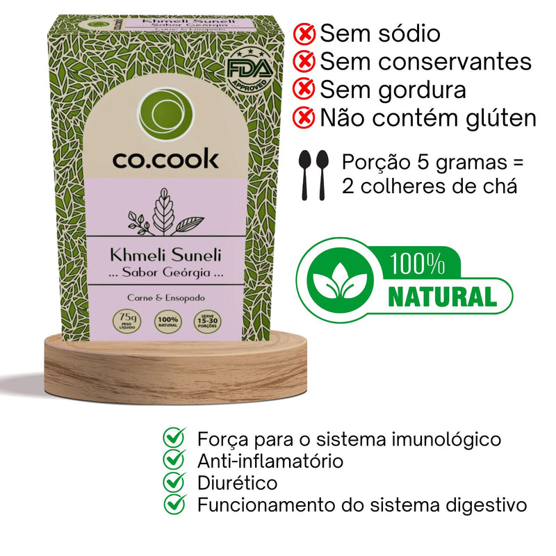 CoCook Caixa 20 Pack Especiaria Natural Tempero Khmeli Suneli Sabor Georgia 75g