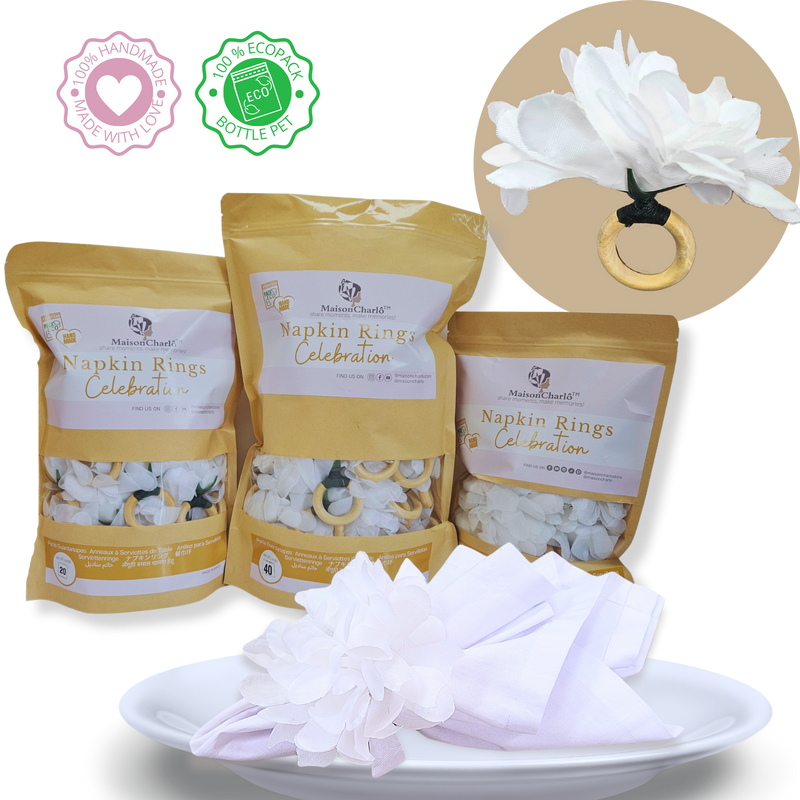 Kits 10, 20, 40 Porta Guardanapos Flor Crisântemo Branco Neve Casamento