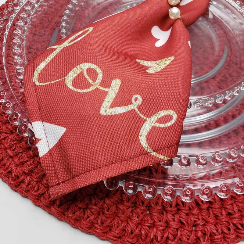 Kit 4 Guardanapos de Tecido Coração Love Vermelho 40cmx40cm