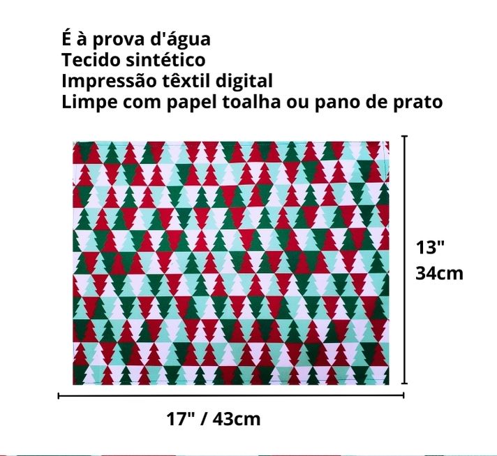 Kit 4 Jogos Americanos Ladrilho Árvore de Natal  Impermeável 43CMX34CM