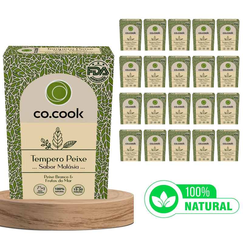 CoCook Caixa 20 Especiaria 100% Natural Tempero Peixe Sabor Malásia 75g