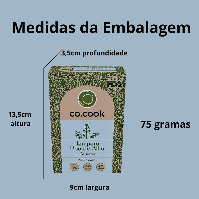 CoCook Caixa 20 Pack Especiaria Natural Tempero Pão de Alho Petiscos 75g