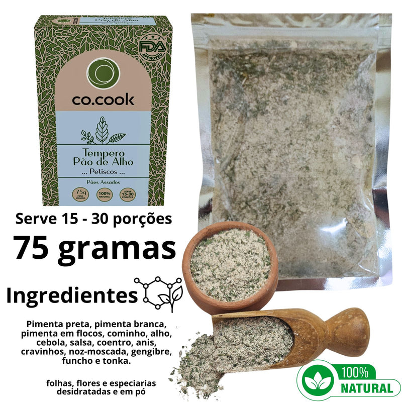 CoCook Caixa 20 Pack Especiaria Natural Tempero Pão de Alho Petiscos 75g