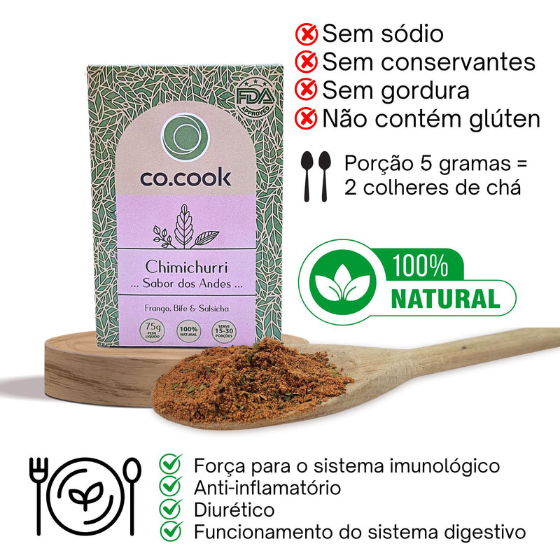 CoCook Caixa 10 Especiaria 100% Natural Tempero Chimichurri Sabor Andes 75g