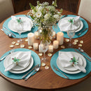 Set of 6 Astromelia Button Napkin Rings, Turquoise Blue