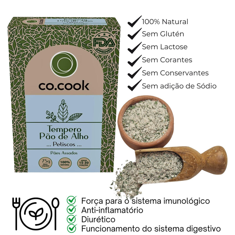 CoCook Caixa 20 Pack Especiaria Natural Tempero Pão de Alho Petiscos 75g