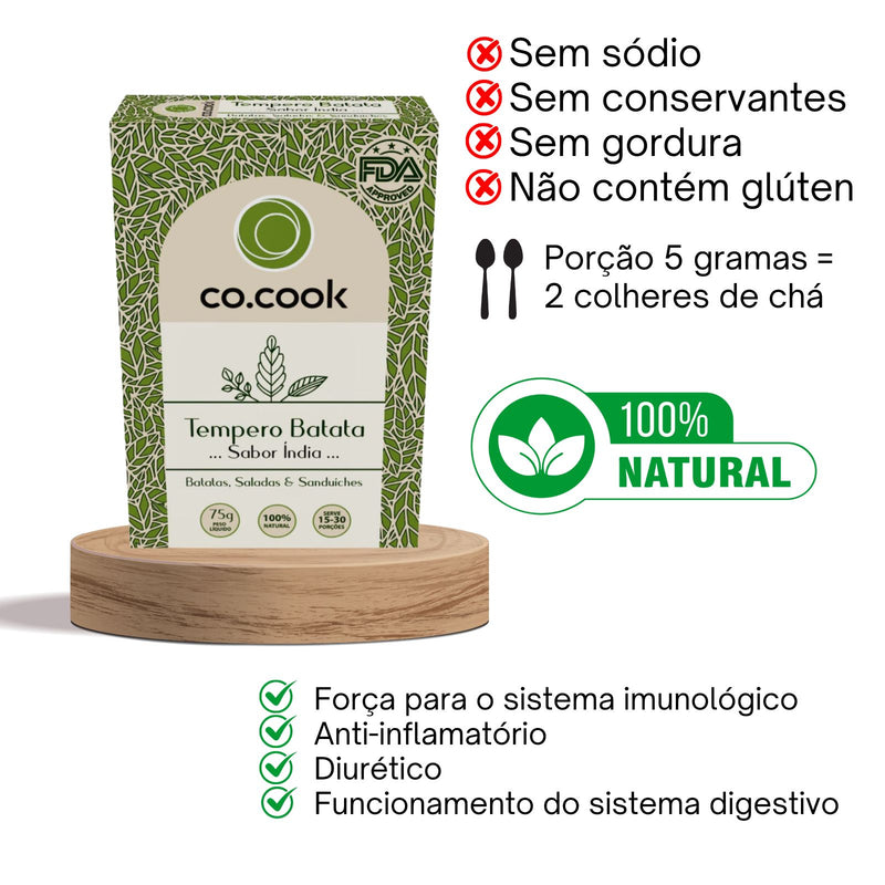 CoCook Caixa 20 Pack Especiaria Natural Tempero Batata Sabor India 75g