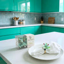 Set of 6 Astromelia Button Napkin Rings, Turquoise Blue