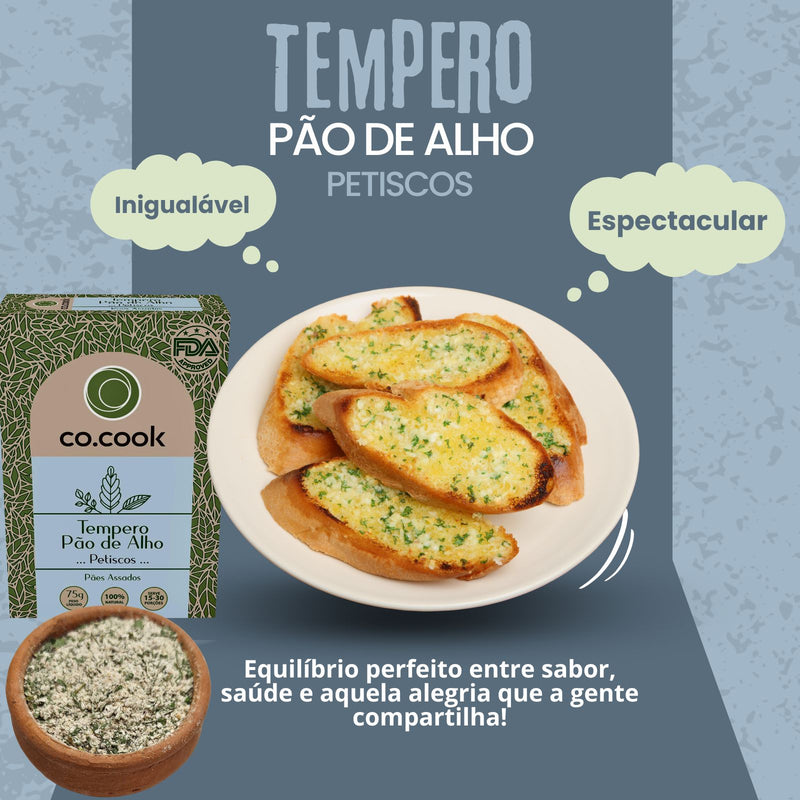 CoCook Caixa 20 Pack Especiaria Natural Tempero Pão de Alho Petiscos 75g