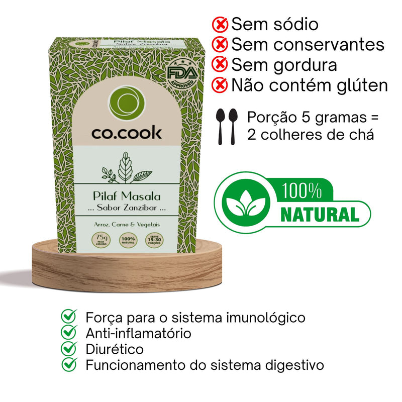 CoCook Caixa 20 Pack Especiaria Natural Tempero Pilaf Sabor Zanzibar 75g