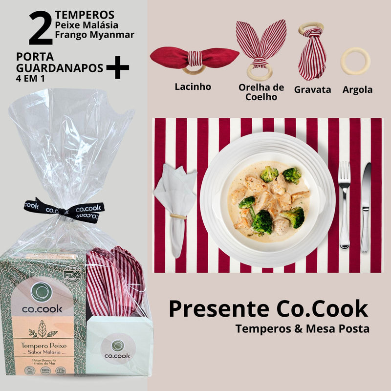 CoCook Kit Trio Presente Páscoa Tempero Frango Peixe Porta Guardanapo 4 em 1