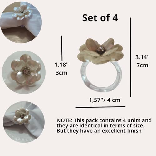 Maison Charlo | Set of 4 Delicate Pearl Flower Napkin Rings | Perfect for Easter, Mother's Day, Christmas, New Year, Weddings, Banquets, Birthdays