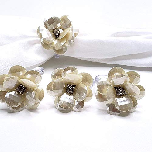 Maison Charlo | Set of 4 Delicate Pearl Flower Napkin Rings | Perfect for Easter, Mother's Day, Christmas, New Year, Weddings, Banquets, Birthdays