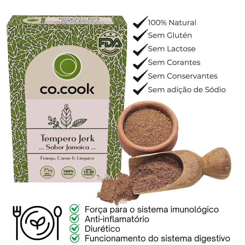 CoCook Caixa 20 Pack Especiaria Natural Tempero Jerk Sabor Jamaica 75g