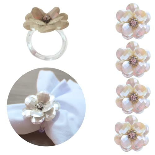 Maison Charlo | Set of 4 Delicate Pearl Flower Napkin Rings | Perfect for Easter, Mother's Day, Christmas, New Year, Weddings, Banquets, Birthdays