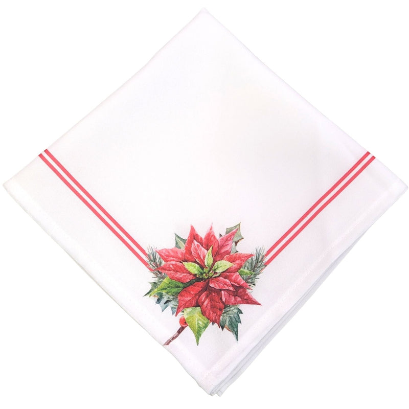 Kit 4 Guardanapos de Tecido Flor de Natal Canto Branco 40cmx40cm