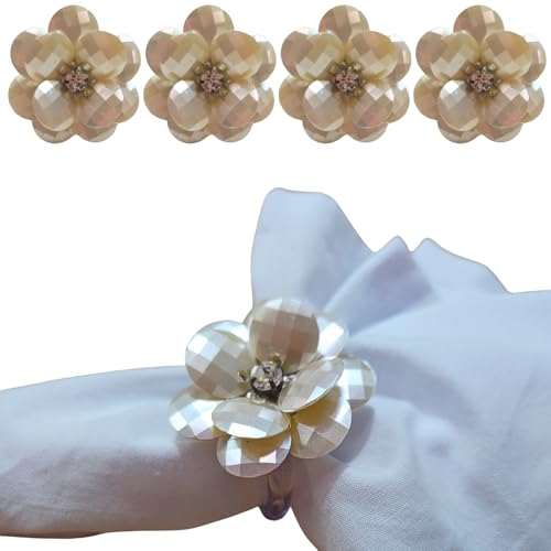 Maison Charlo | Set of 4 Delicate Pearl Flower Napkin Rings | Perfect for Easter, Mother's Day, Christmas, New Year, Weddings, Banquets, Birthdays