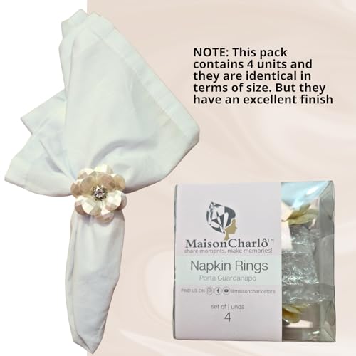 Maison Charlo | Set of 4 Delicate Pearl Flower Napkin Rings | Perfect for Easter, Mother's Day, Christmas, New Year, Weddings, Banquets, Birthdays