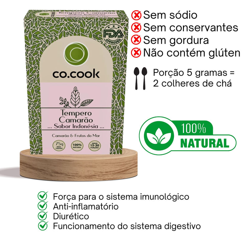 CoCook Caixa 20 Pack Especiaria Natural Tempero Camarão Sabor Indonésia 75g