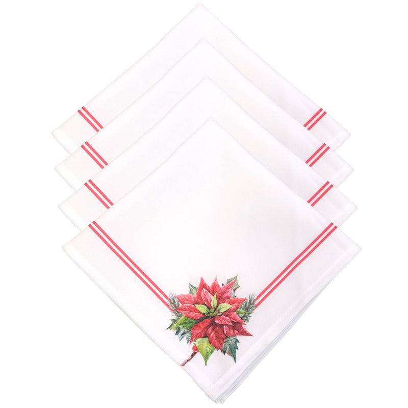 Kit 4 Guardanapos de Tecido Flor de Natal Canto Branco 40cmx40cm