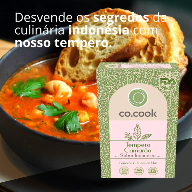 CoCook Caixa 20 Pack Especiaria Natural Tempero Camarão Sabor Indonésia 75g