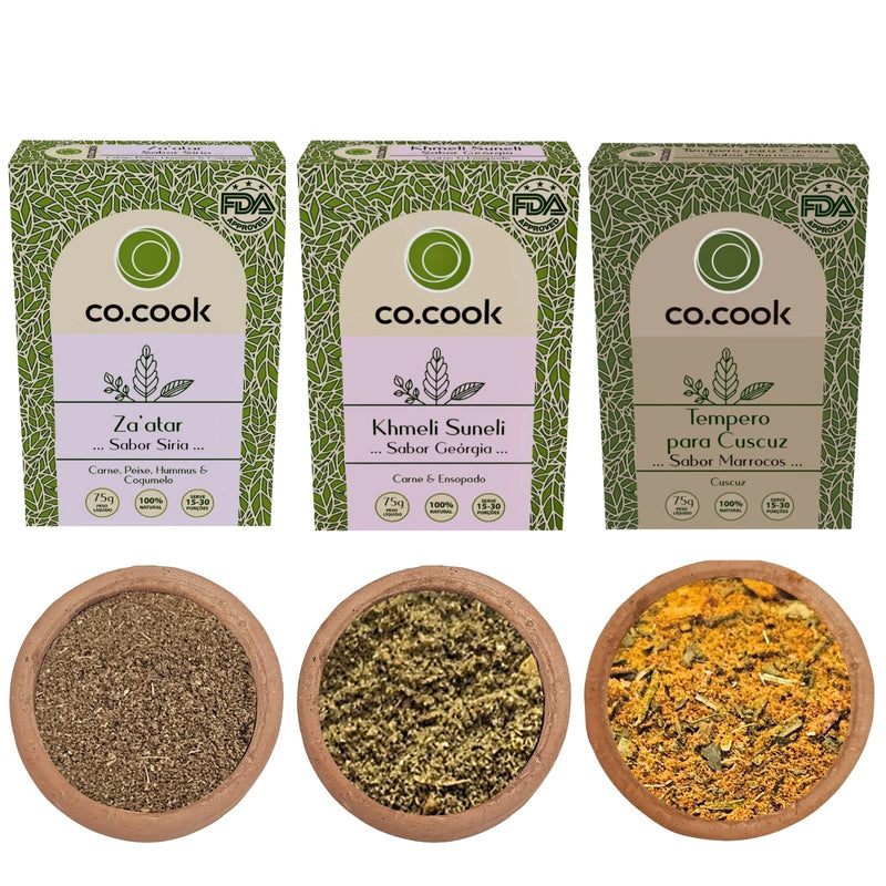 Kit 3 Temperos Funcionais Co.Cook – Zaatar, Khmeli Suneli e Cuscuz Marroquino | 100% Natural, Zero Glúten, Zero Lactose, Zero Conservantes, Zero Corantes, Zero Sódio