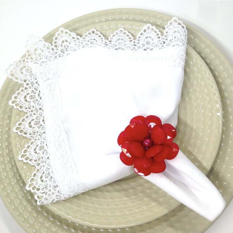 Maison Charlo | Set of 4 Delicate Red Flower Napkin Rings