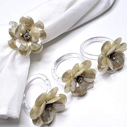 Maison Charlo | Set of 4 Delicate Pearl Flower Napkin Rings | Perfect for Easter, Mother's Day, Christmas, New Year, Weddings, Banquets, Birthdays