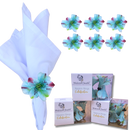 Kit 6 Porta Guardanapo Botão Astromelia Azul Turquesa