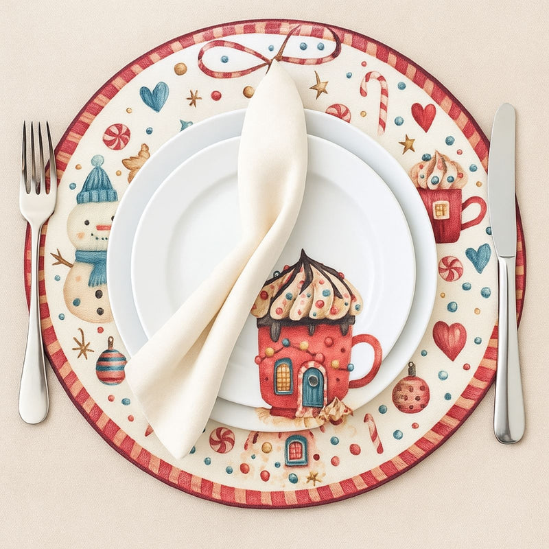 Kit 4 Capas para Sousplat Doçuras de Natal 35cmx35cm