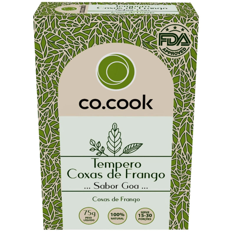 CoCook Caixa 20 Especiaria Natural Tempero Coxas de Frango Sabor Goa 75g