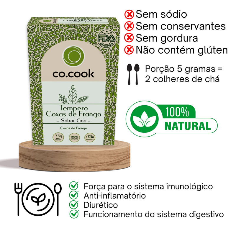 CoCook Caixa 20 Especiaria Natural Tempero Coxas de Frango Sabor Goa 75g