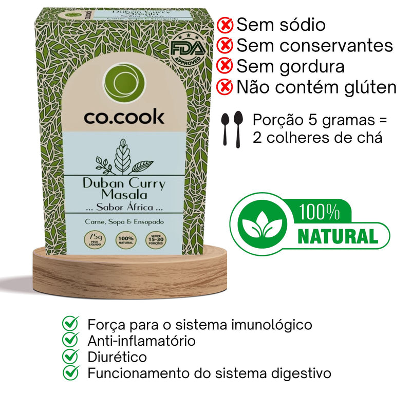 CoCook Caixa 20 Pack Especiaria Natural Tempero Duban Curry Masala 75g