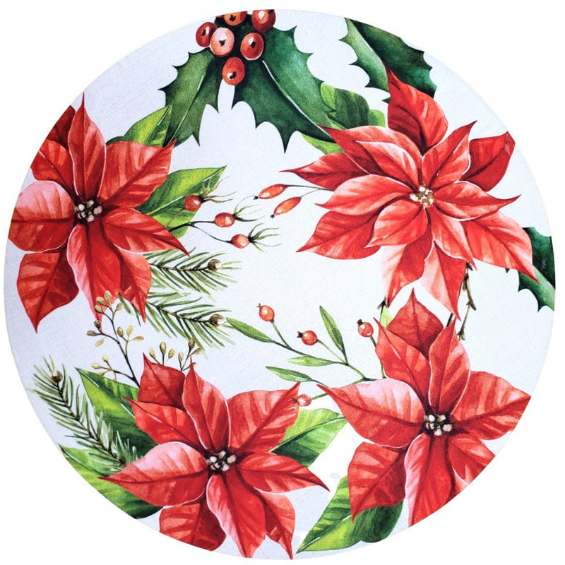 Kit 4 Capas Sousplat Flor de  Natal Vermelha 35cmx35cm