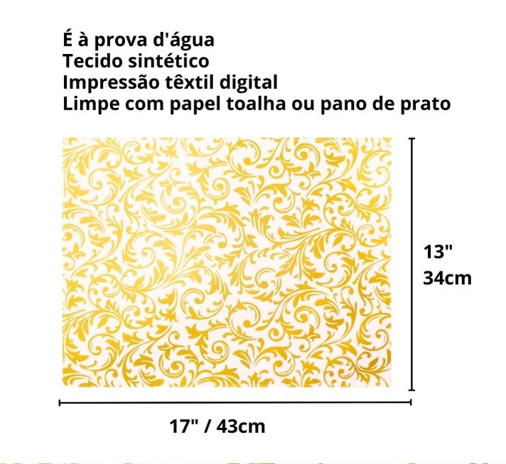 Kit 4 Jogos Americanos Arabesco Dourado de Natal Impermeável 43CMX34CM