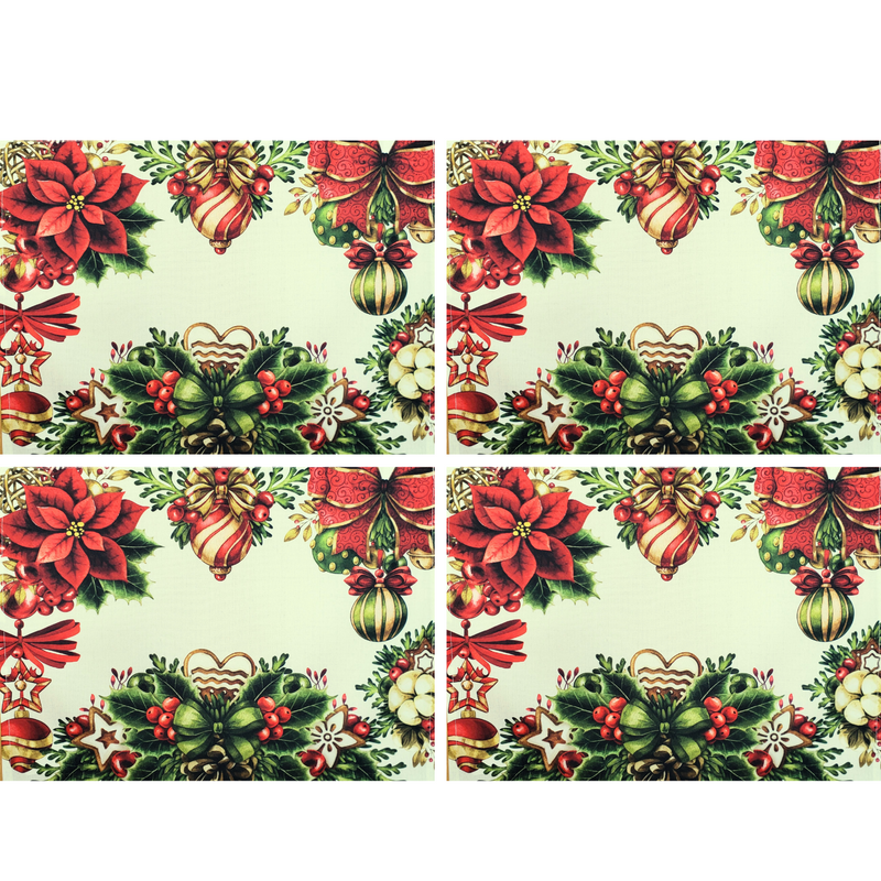 Kit 4 Jogos Americanos Coração de Amor de Natal  Impermeável 43CMX34CM
