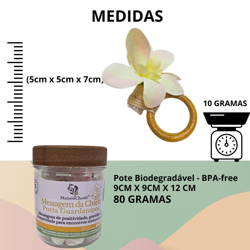 Kit 6 Porta Guardanapo Magnolia Mensagem Gratidão na Garrafinha