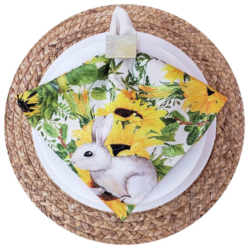 Kit 4 Guardanapos de Tecido  Coelho da Páscoa Girassol 40cmx40cm