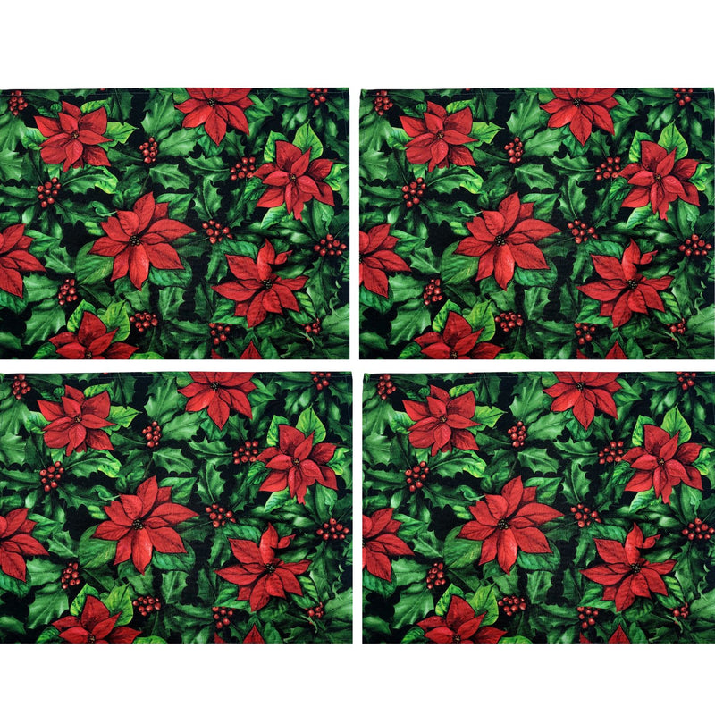 Kit 4 Jogos Americanos Impermeável Flor de Natal 43CMX34CM