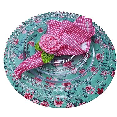 Kit 4 Guardanapos de Tecido Algodão Xadrez Pequeno Rosa 39cmx39cm