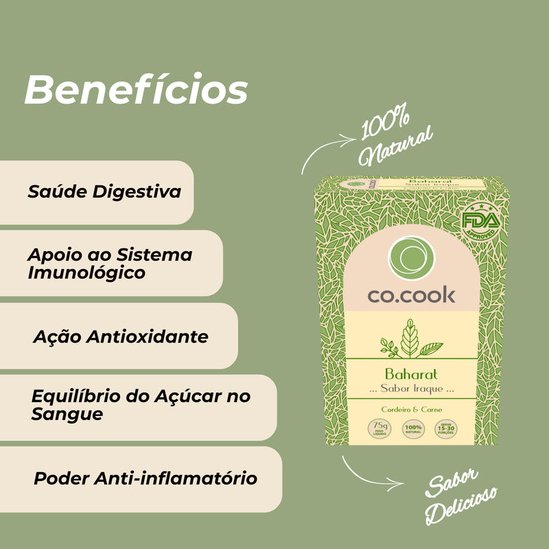 Cx 20 Tempero Funcional 100% Natural CoCook Baharat Sabor Iraque 75g