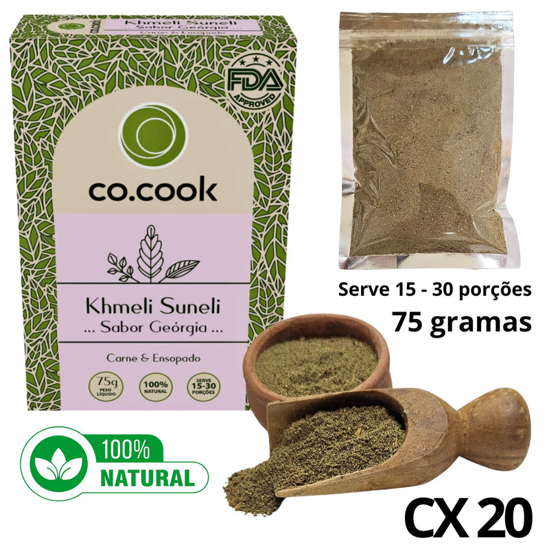 CoCook Caixa 20 Pack Especiaria Natural Tempero Khmeli Suneli Sabor Georgia 75g
