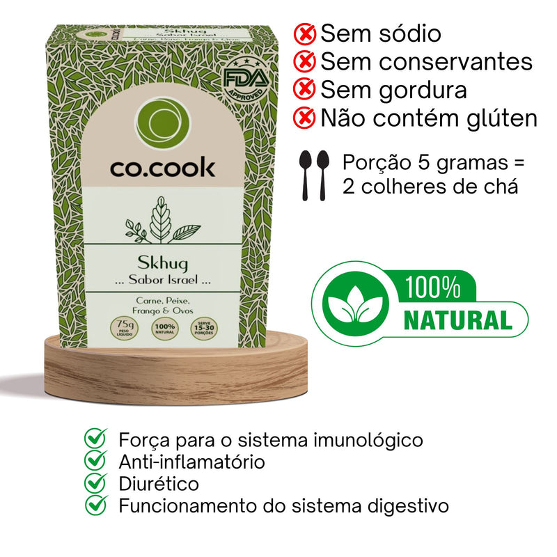 CoCook Caixa 20 Pack Especiaria Natural Tempero Skhug Sabor Israel 75g