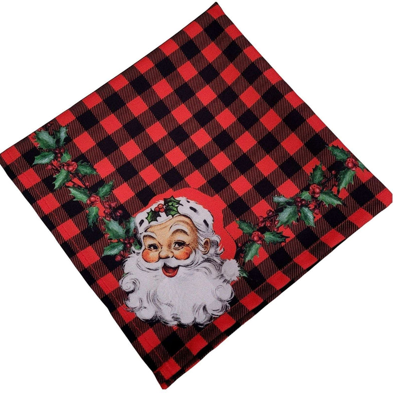 Kit 4 Guardanapos de Tecido Papai Noel Xadrez Vermelho Natal 40cmx40cm