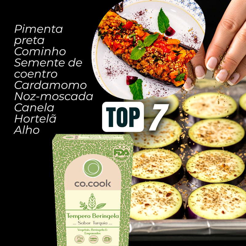 Cx 20 Tempero Funcional 100% Natural CoCook Beringela Sabor Turquia 75g